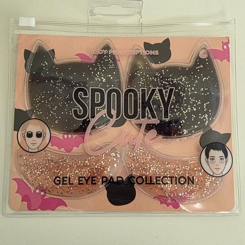 Cute Spooky Cooling Gel Eye Pads | Black Cat, Glitter, Spa Day, Girl's Night NEW